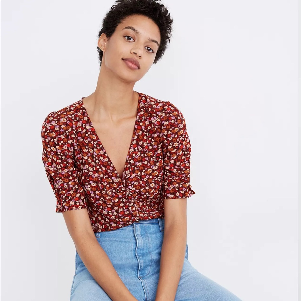NWT Madewell silk button-sleeve top in spring prairie